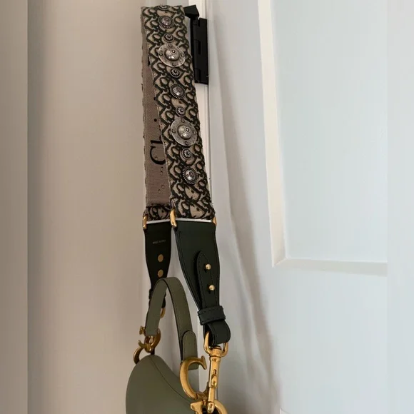 Dior Oblique Studded Shoulder Strap in Forest Green
